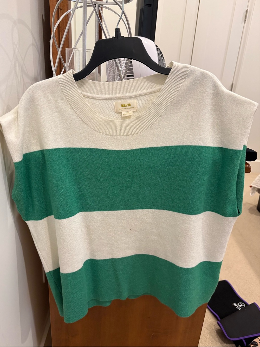 Maeve Green and White Wide-Stripe Knit Tee